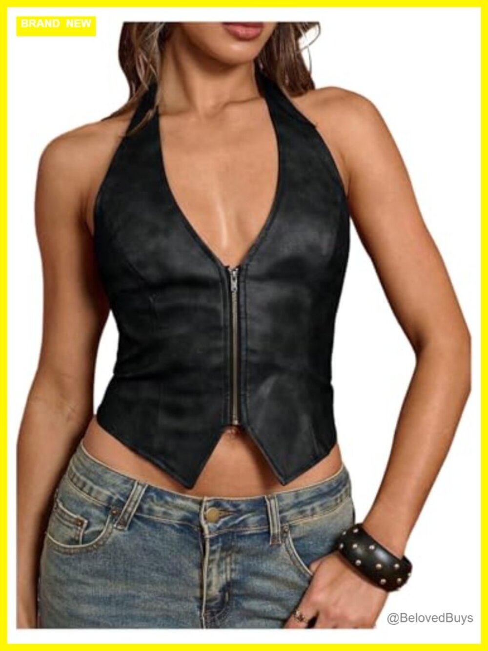 Faux Leather Lace Up Back Vest Sleeveless Tank Top
